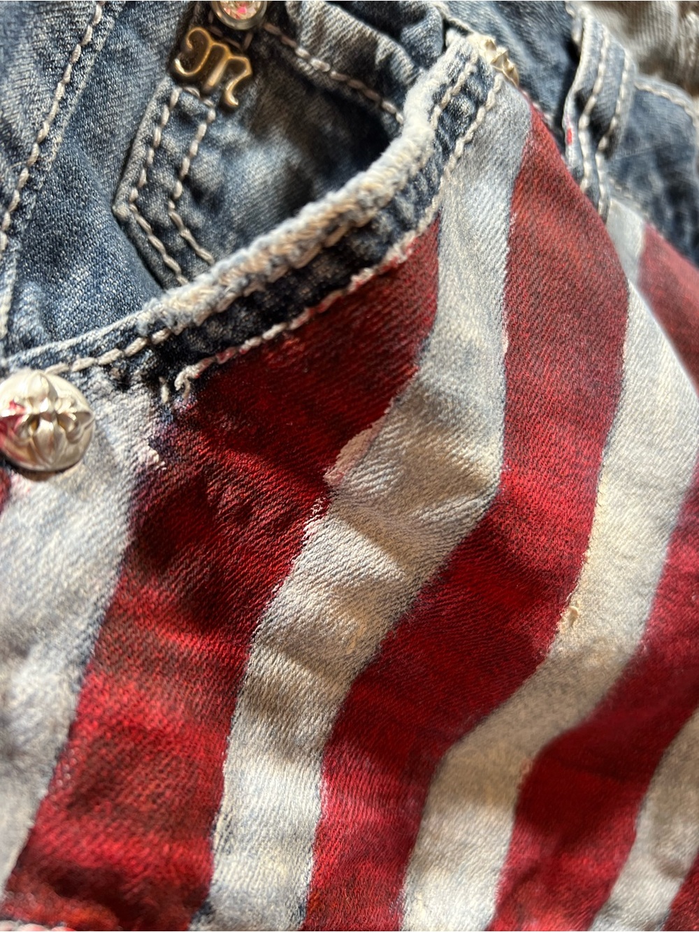 Miss Me Fun Patriotic Red & Blue American Flag Painted Denim Shorts JS4481H6- 25 - Picture 3 of 16